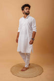 Arsh Handcrafted White Neck Embroidered Jute Cotton Men's Kurta