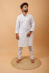 Arsh Handcrafted Self-Checked Hand Embroidered Pure Cotton Men's Kurta