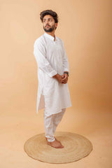 Arsh Handcrafted Self-Checked Hand Embroidered Pure Cotton Men's Kurta