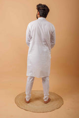 Arsh Handcrafted White Neck Embroidered Pure Cotton Men's Kurta