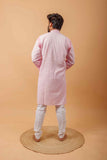 Arsh Handcrafted Pink Neck Embroidered Pure Cotton Men's Kurta