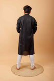 Arsh Handcrafted Black Neck Embroidered Pure Cotton Men's Kurta