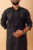 Arsh Handcrafted Black Neck Embroidered Pure Cotton Men's Kurta