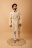 Arsh Handcrafted Fawn Gala Booti Pure Cotton Men's Kurta