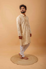 Arsh Handcrafted Fawn Gala Booti Pure Cotton Men's Kurta