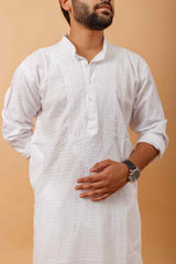 Arsh Handcrafted Self-Checked Hand Embroidered Pure Cotton Men's Kurta