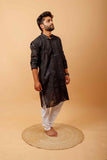 Arsh Handcrafted Black Heavy Chadi Embroidered Pure Cotton Men's Kurta