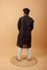 Arsh Handcrafted Black Heavy Chadi Embroidered Pure Cotton Men's Kurta