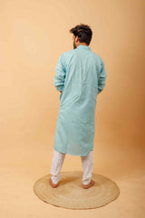 Arsh Handcrafted Firozi Gala Booti Pure Cotton Men's Kurta