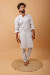 Arsh Handcrafted Self-Checked Hand Embroidered Pure Cotton Men's Kurta