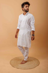 Arsh Handcrafted Self-Checked Hand Embroidered Pure Cotton Men's Kurta