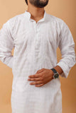 Arsh Handcrafted Self-Checked Hand Embroidered Pure Cotton Men's Kurta