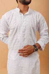 Arsh Handcrafted Self-Checked Hand Embroidered Pure Cotton Men's Kurta