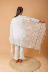 Arsh Handcrafted Kota Check Chanderi Chikankari Dupatta