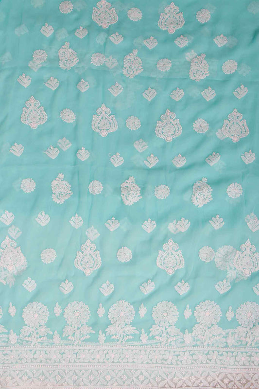 Arsh Handcrafted Sea Green Georgette Unstitched Chikankari 3pc Suit