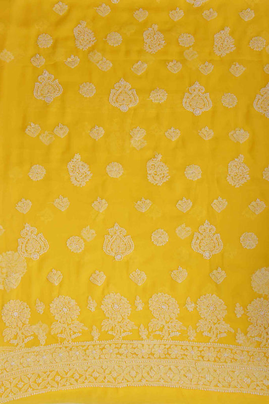 Arsh Handcrafted Summer Yellow Georgette Unstitched Chikankari 3pc Suit