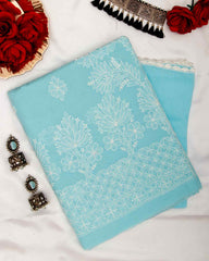 Arsh Handcrafted Sky Blue Cotton Unstitched Chikankari 3pc Suit