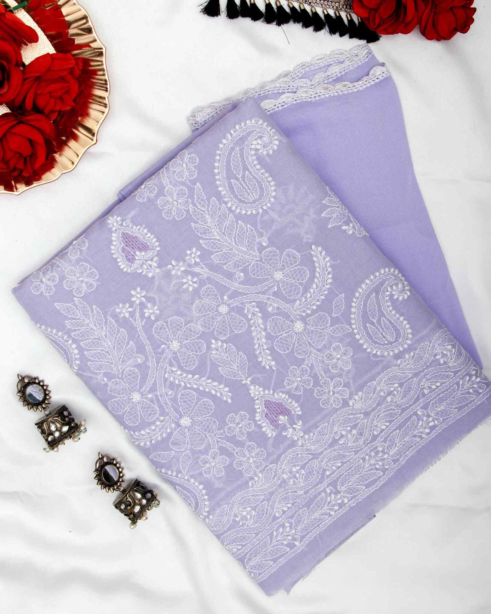 Arsh Handcrafted Purple Cotton Unstitched Chikankari 3pc Suit