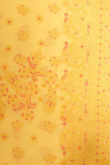 Arsh Handcrafted Summer Yellow Cotton Unstitched Chikankari 3pc Suit