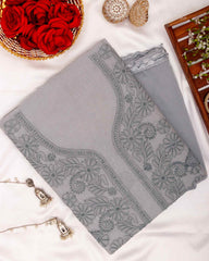 Arsh Handcrafted Dark Grey Cotton Unstitched Chikankari 3pc Suit