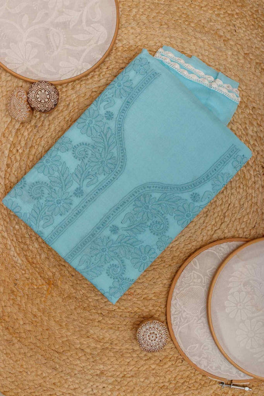 Arsh Handcrafted Sky Blue Pure Cotton Unstitched Chikankari 3pc Suit Set