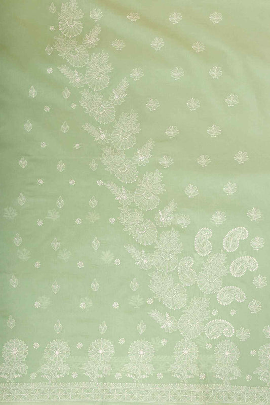 Arsh Handcrafted Fern Green Cotton Unstitched Chikankari 3pc Suit