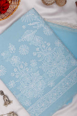 Arsh Handcrafted Baby Blue Cotton Unstitched Chikankari 3pc Suit