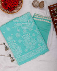 Arsh Handcrafted Sea Green Cotton Unstitched Chikankari 3pc Suit