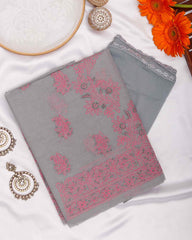 Arsh Handcrafted Dark Grey Cotton Unstitched Chikankari 3pc Suit