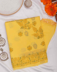 Arsh Handcrafted Mango Yellow Cotton Unstitched Chikankari 3pc Suit