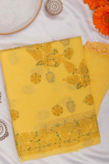 Arsh Handcrafted Mango Yellow Cotton Unstitched Chikankari 3pc Suit