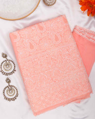 Arsh Handcrafted Peach Cotton Unstitched Chikankari Front Jaal 3pc Suit