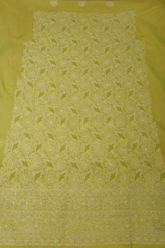 Arsh Handcrafted Parrot Green Cotton Unstitched Chikankari Front Jaal 3pc Suit