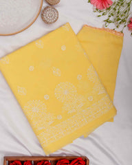 Arsh Handcrafted Light Yellow Cotton Unstitched Chikankari 3pc Suit