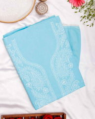 Arsh Handcrafted Sky Blue Cotton Unstitched Chikankari 3pc Suit