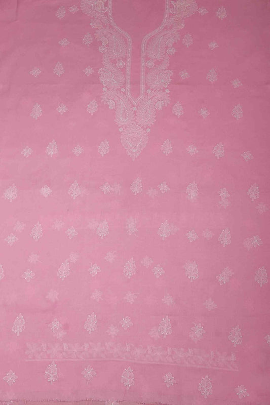 Arsh Handcrafted Onion Pink Cotton Unstitched Chikankari 3pc Suit