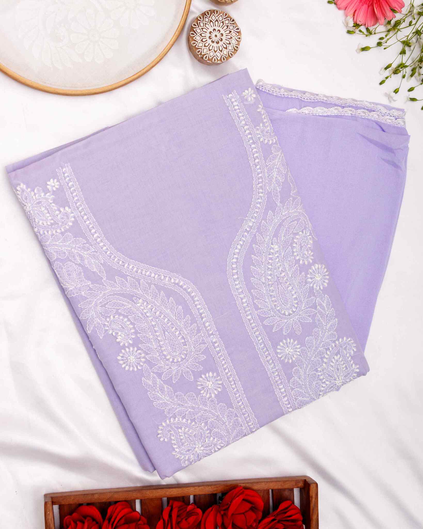 Arsh Handcrafted Lavender Cotton Unstitched Chikankari 3pc Suit