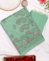 Arsh Handcrafted Dark Green Cotton Unstitched Chikankari 3pc Suit