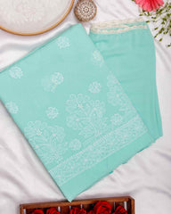 Arsh Handcrafted Sea Green Cotton Unstitched Chikankari 3pc Suit