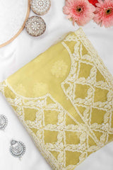 Arsh Handcrafted Yellow Georgette Unstitched Chikankari 3pc Suit