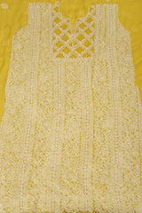 Arsh Handcrafted Yellow Georgette Unstitched Chikankari 3pc Suit