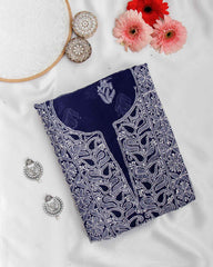 Arsh Handcrafted Navy Blue Georgette Unstitched Chikankari 3pc Suit