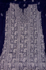 Arsh Handcrafted Navy Blue Georgette Unstitched Chikankari 3pc Suit