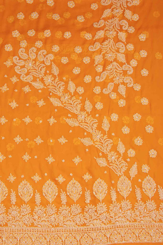 Arsh Handcrafted Mustard Orange Georgette Unstitched Chikankari 3pc Suit