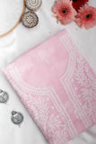 Arsh Handcrafted Baby Pink Georgette Unstitched Chikankari 3pc Suit