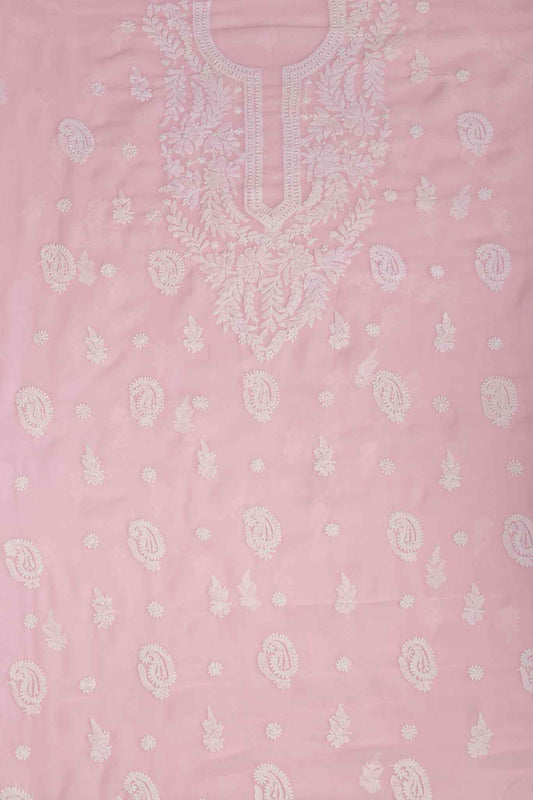 Arsh Handcrafted Baby Pink Georgette Unstitched Chikankari 3pc Suit