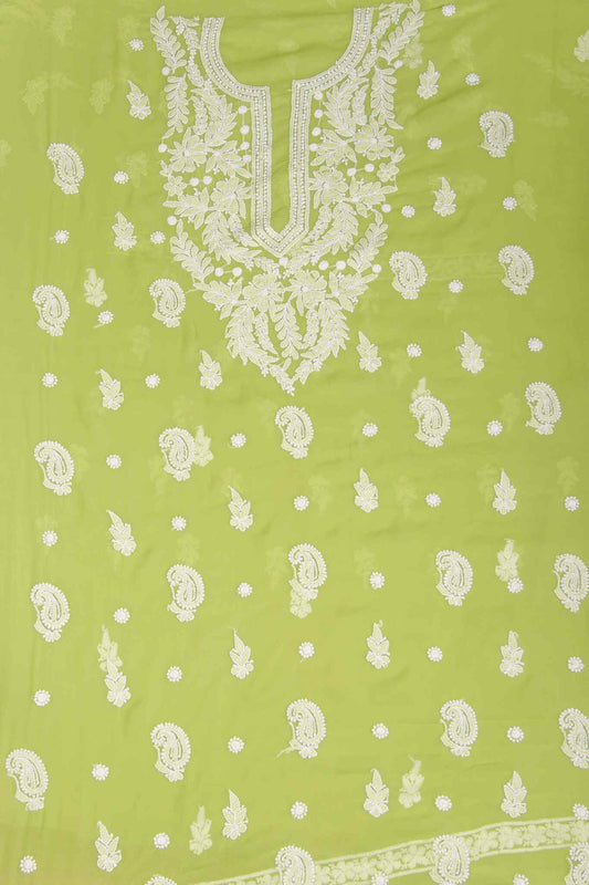 Arsh Handcrafted Parrot Green Georgette Unstitched Chikankari 3pc Suit