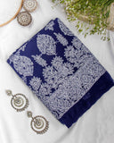 Arsh Handcrafted Navy Blue Georgette Unstitched Chikankari 3pc Suit