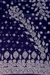 Arsh Handcrafted Navy Blue Georgette Unstitched Chikankari 3pc Suit