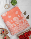 Arsh Handcrafted Salmon Orange Georgette Unstitched Chikankari 3pc Suit